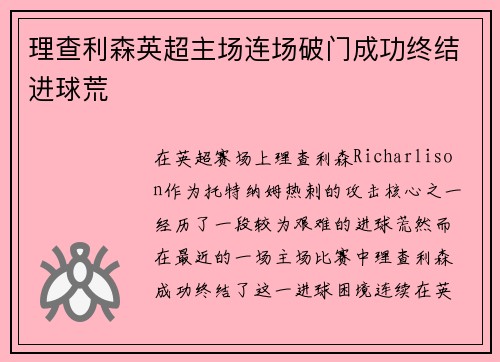 理查利森英超主场连场破门成功终结进球荒